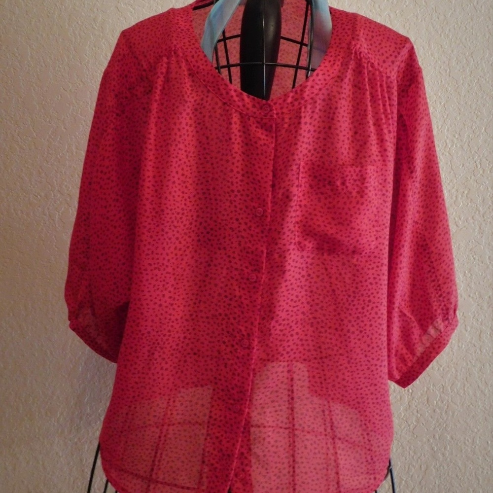 Ann Taylor LOFT Red Print Scoop Neck Blouse M